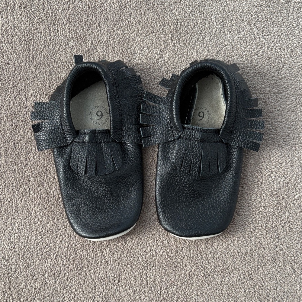 Classic Black Kids Moccasins